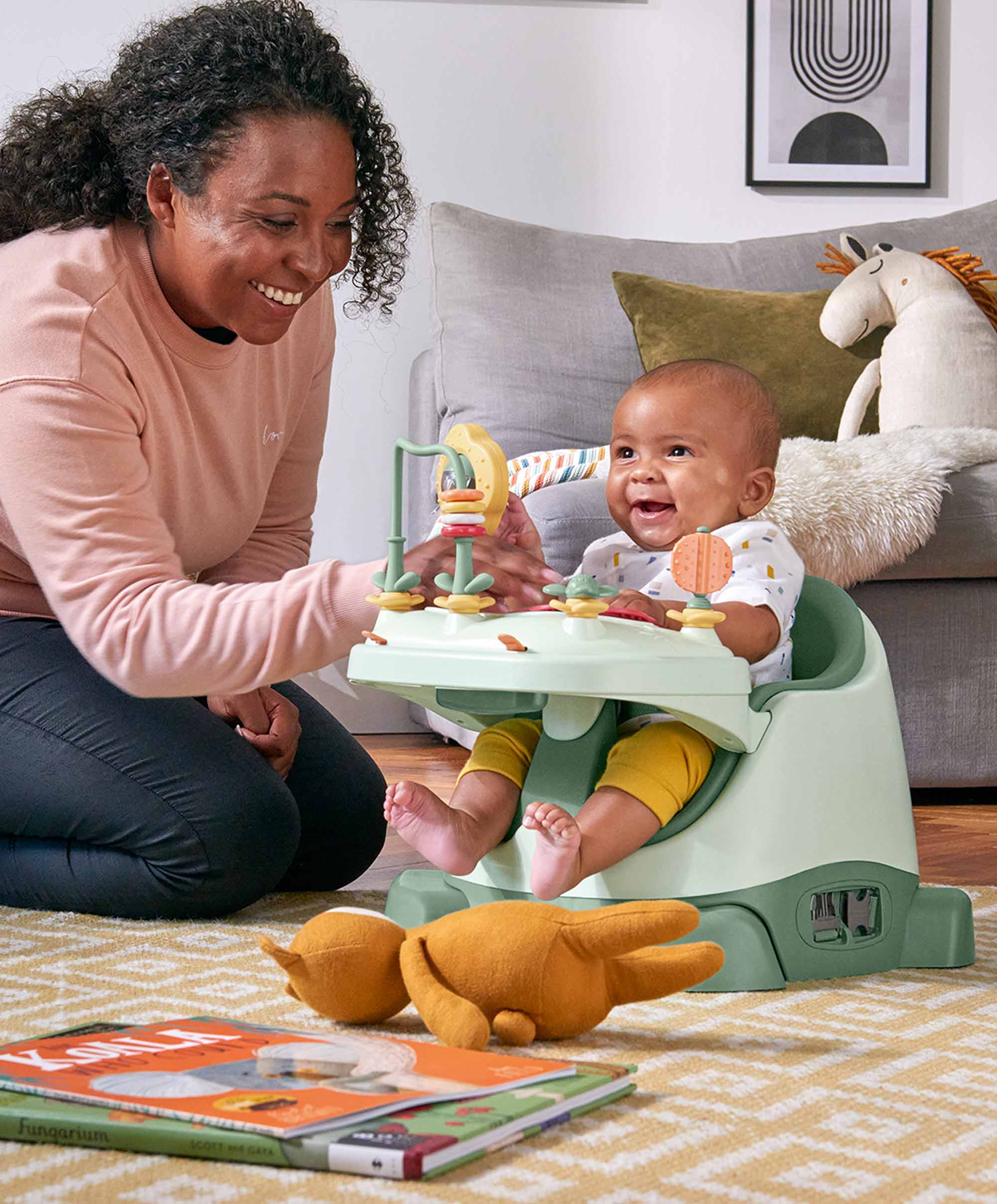 Mamas & Papas Bug 3-in-1 Floor & Booster Seat with Activity Tray - Eucalyptus - Image 4