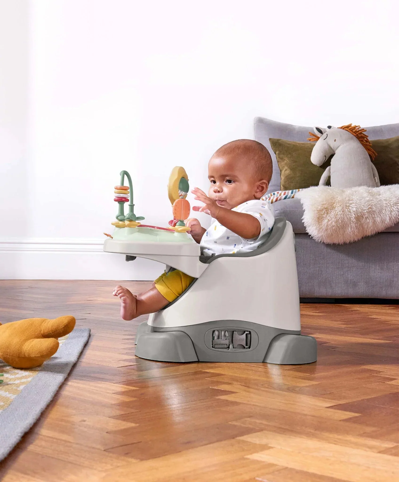 Mamas & Papas Bug 3-in-1 Floor & Booster Seat with Activity Tray-Pebble Int - Image 3