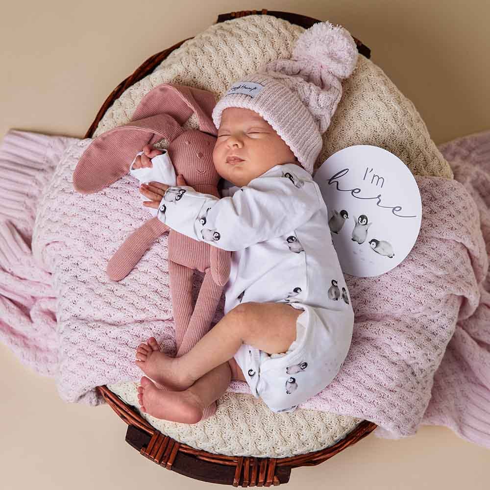 Snuggle Hunny - Blush Pink Organic Baby Knit Beanie - S - Image 5